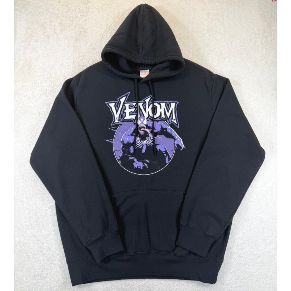 Marvel Venom Graphic Hoodie Black Purple Mens Large Fleece Sweatshirt RN0101531